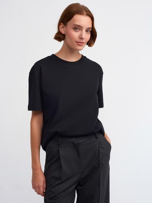 Dilvin Dekoratif Dikişli Bisiklet Yaka T-Shirt