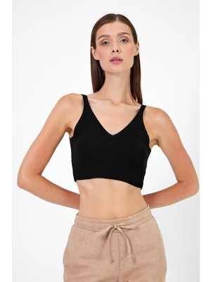 Vena Kadın Clara Siyah Crop Triko Top