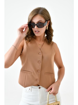 Saade Kamel Bağlamalı V Yaka Yelek
