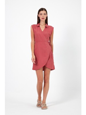 Vena Kadın Georgina Gül Kurusu Keten Elbise