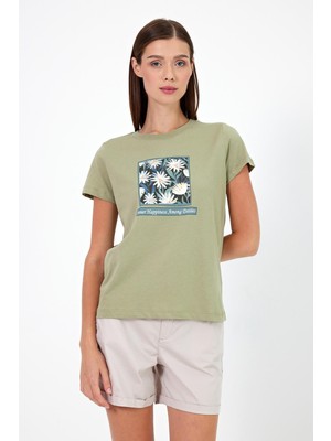 Vena Kadın Flower Ada Çayı Baskılı Bisiklet Yaka Regular Fit T-Shirt
