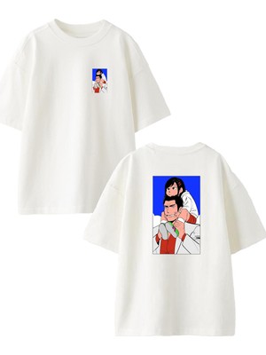 Nmg Tekstil Beyaz Oversize Pamuk Baba Kız Sırtta Ön Arka Baskılı Örme T-Shirt