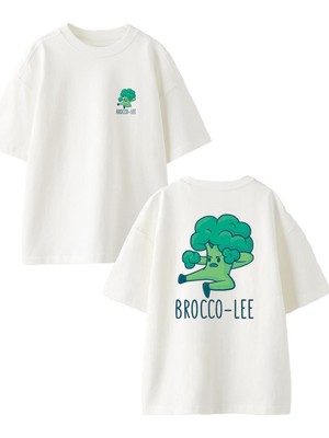 Nmg Tekstil Beyaz Oversize Pamuk Brocco Lee Ön Arka Baskılı Örme T-Shirt