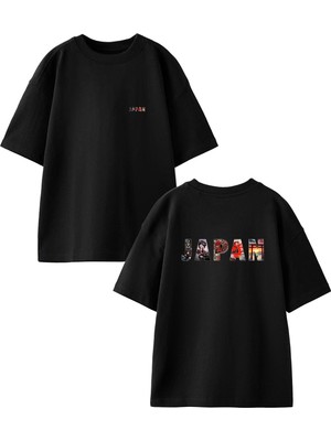 Nmg Tekstil Siyah Oversize Pamuk Japan Yazısı Ön Arka Baskılı Örme T-Shirt