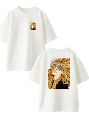 Nmg Tekstil Beyaz Oversize Pamuk Manken Kız Ön Arka Baskılı Örme T-Shirt