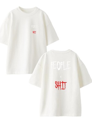 Nmg Tekstil Beyaz Oversize Pamuk People Shit Ön Arka Baskılı Örme T-Shirt