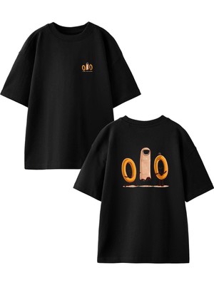 Nmg Tekstil Siyah Oversize Pamuk Yüzük Kopan Parmak Ön Arka Baskılı Örme T-Shirt