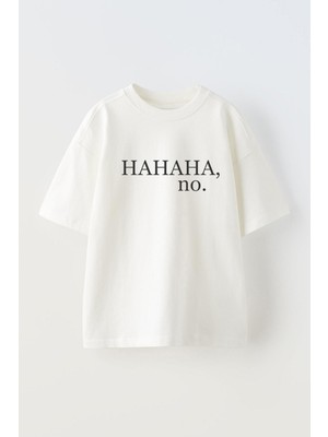 Nmg Tekstil Beyaz Oversize Pamuk Hahaha No Baskılı Örme T-Shirt