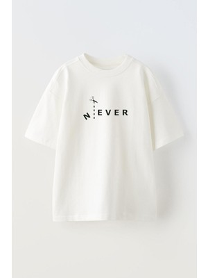 Nmg Tekstil Beyaz Oversize Pamuk Never Makas Baskılı Örme T-Shirt