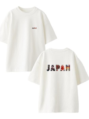 Nmg Tekstil Beyaz Oversize Pamuk Japan Yazısı Ön Arka Baskılı Örme T-Shirt
