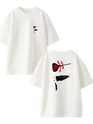 Nmg Tekstil Beyaz Oversize Pamuk Radyasyon Adam Ön Arka Baskılı Örme T-Shirt