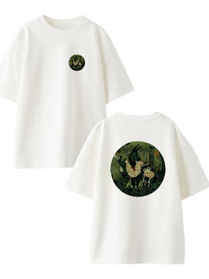 Nmg Tekstil Beyaz Oversize Pamuk Köpek Kapı Gözü Ön Arka Baskılı Örme T-Shirt