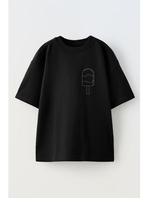 Nmg Tekstil Siyah Oversize Pamuk Dondurmam Kaymak Baskılı Örme T-Shirt