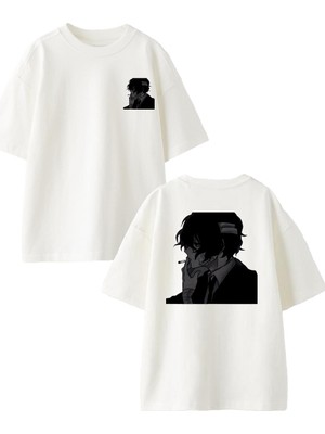 Nmg Tekstil Beyaz Oversize Pamuk Cigarette Anime Cool Ön Arka Baskılı Örme T-Shirt