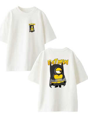 Nmg Tekstil Beyaz Oversize Pamuk Batmin Ön Arka Baskılı Örme T-Shirt