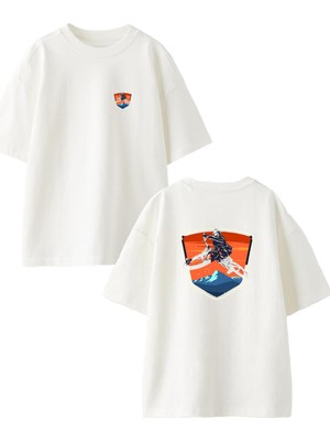 Nmg Tekstil Beyaz Oversize Pamuk Dağ Bisiklet Ön Arka Baskılı Örme T-Shirt
