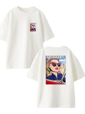 Nmg Tekstil Beyaz Oversize Pamuk Ive Feelin Karikatür Ön Arka Baskılı Örme T-Shirt