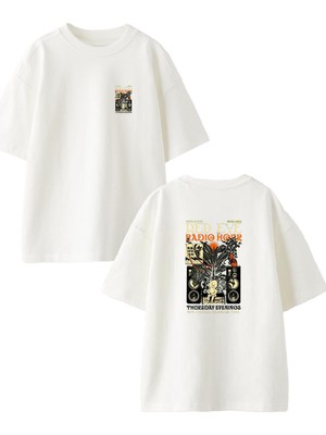 Nmg Tekstil Beyaz Oversize Pamuk Red Eye Ön Arka Baskılı Örme T-Shirt