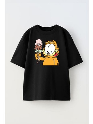 Nmg Tekstil Siyah Oversize Pamuk Dondurma Girfield Baskılı Örme T-Shirt