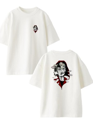 Nmg Tekstil Beyaz Oversize Pamuk Lacasada Papel Maske Ön Arka Baskılı Örme T-Shirt