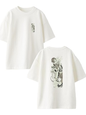 Nmg Tekstil Beyaz Oversize Pamuk Mötley Crüe Beyaz Poster Ön Arka Baskılı Örme T-Shirt