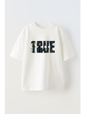 Nmg Tekstil Beyaz Oversize Pamuk True Yazı Baskılı Örme T-Shirt