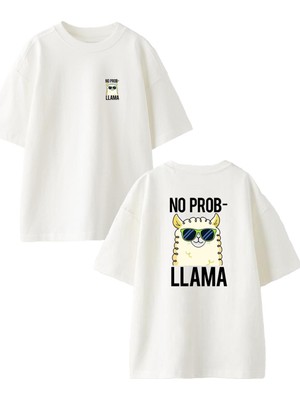 Nmg Tekstil Beyaz Oversize Pamuk No Problamma Ön Arka Baskılı Örme T-Shirt