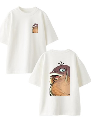 Nmg Tekstil Beyaz Oversize Pamuk Sayduck Ön Arka Baskılı Örme T-Shirt