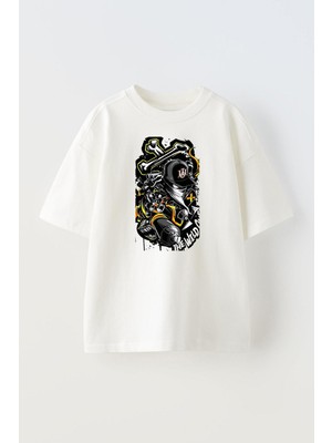 Nmg Tekstil Beyaz Oversize Pamuk Grafitty Sprey Boya Baskılı Örme T-Shirt