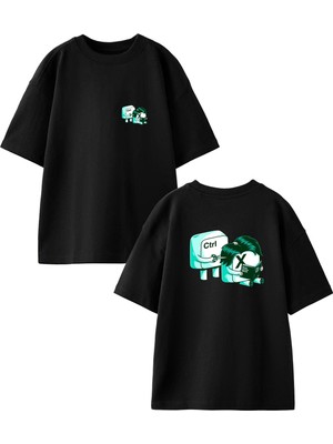 Nmg Tekstil Siyah Oversize Pamuk Klavye Harfleri Ön Arka Baskılı Örme T-Shirt