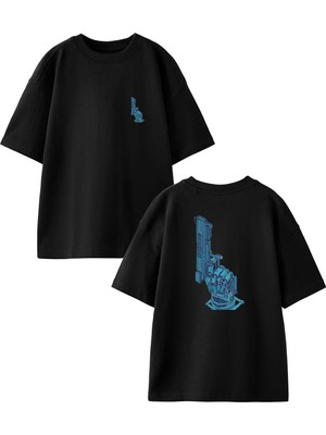 Nmg Tekstil Siyah Oversize Pamuk Silah Tutan El Ön Arka Baskılı Örme T-Shirt