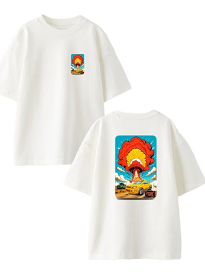 Nmg Tekstil Beyaz Oversize Pamuk Patlayan Taksi Ön Arka Baskılı Örme T-Shirt
