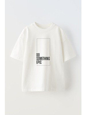 Nmg Tekstil Beyaz Oversize Pamuk Somethin Epic Baskılı Örme T-Shirt