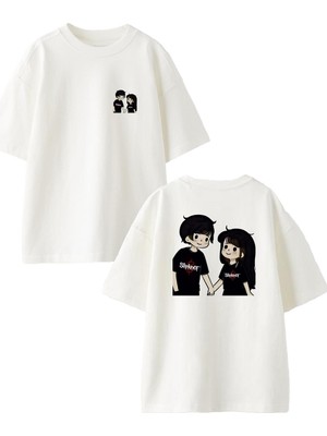 Nmg Tekstil Beyaz Oversize Pamuk Slipknot Çift Ön Arka Baskılı Örme T-Shirt