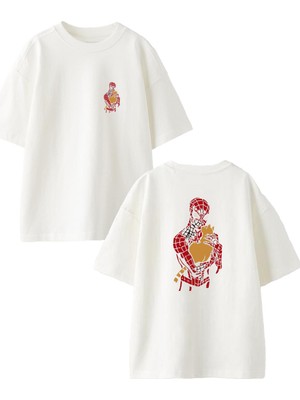 Nmg Tekstil Beyaz Oversize Pamuk Spiderman Kalem Çalışması Ön Arka Baskılı Örme T-Shirt