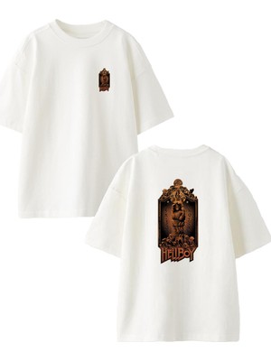 Nmg Tekstil Beyaz Oversize Pamuk Hell Boy Ön Arka Baskılı Örme T-Shirt