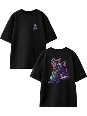 Nmg Tekstil Siyah Oversize Pamuk Graffty Sokak Boya Ön Arka Baskılı Örme T-Shirt