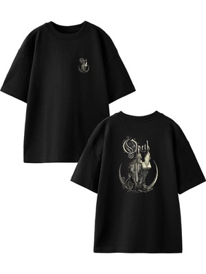 Nmg Tekstil Siyah Oversize Pamuk Opeth Heykel Poster Ön Arka Baskılı Örme T-Shirt