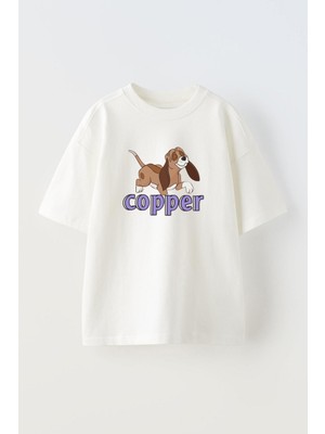 Nmg Tekstil Beyaz Oversize Pamuk Copper Dog Baskılı Örme T-Shirt