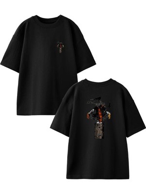Nmg Tekstil Siyah Oversize Pamuk Korkuluk Karga Ön Arka Baskılı Örme T-Shirt