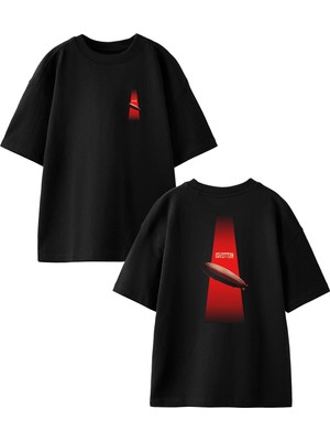 Nmg Tekstil Siyah Oversize Pamuk Ledzeplin Ön Arka Baskılı Örme T-Shirt