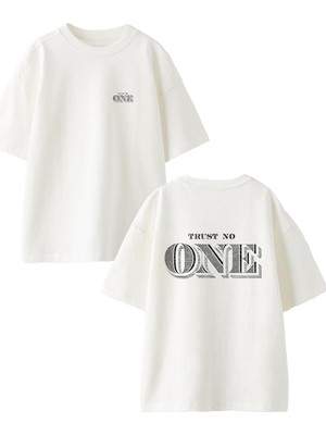 Nmg Tekstil Beyaz Oversize Pamuk Trust No One Ön Arka Baskılı Örme T-Shirt