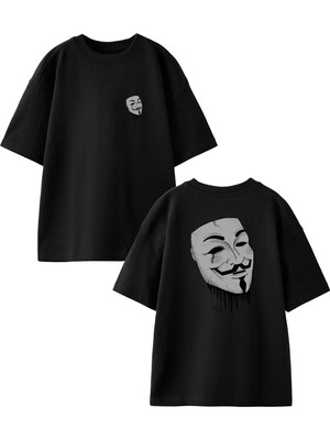 Nmg Tekstil Siyah Oversize Pamuk Çığlık Maske Ön Arka Baskılı Örme T-Shirt