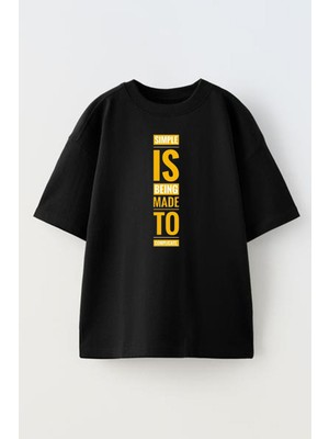 Nmg Tekstil Siyah Oversize Pamuk Simpleıs Baskılı Örme T-Shirt