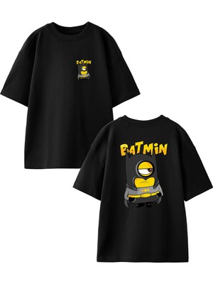 Nmg Tekstil Siyah Oversize Pamuk Batmin Ön Arka Baskılı Örme T-Shirt