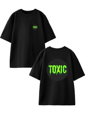 Nmg Tekstil Siyah Oversize Pamuk Toxic Kontorlu Ön Arka Baskılı Örme T-Shirt