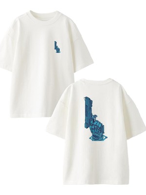 Nmg Tekstil Beyaz Oversize Pamuk Silah Tutan El Ön Arka Baskılı Örme T-Shirt