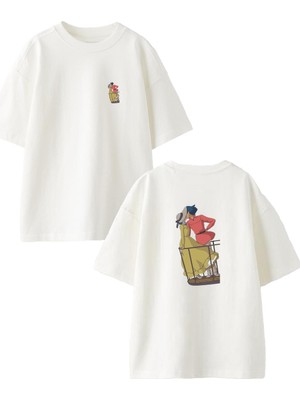 Nmg Tekstil Beyaz Oversize Pamuk Aşk Yaşayan Çift Ön Arka Baskılı Örme T-Shirt