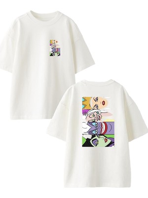 Nmg Tekstil Beyaz Oversize Pamuk Cadılar Sürüsü Ön Arka Baskılı Örme T-Shirt
