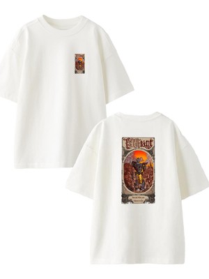 Nmg Tekstil Beyaz Oversize Pamuk Clipknot Poster Ön Arka Baskılı Örme T-Shirt